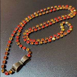 Vintage Brass Bow Tie Clasp Rhinestone Necklace